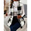 2025 Winter Plaid Print Double-Sided Plush Buttonless Pocket Cardigan Casual Women's Vest