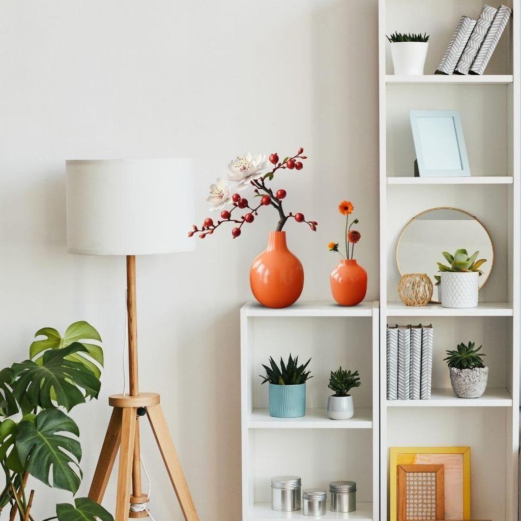 Orange Metal Flower Vase for Home Decor| Decoration Item for Living Room Office| Table Decorative Flower Pot for Gifting | (Pack of 2, Orange)