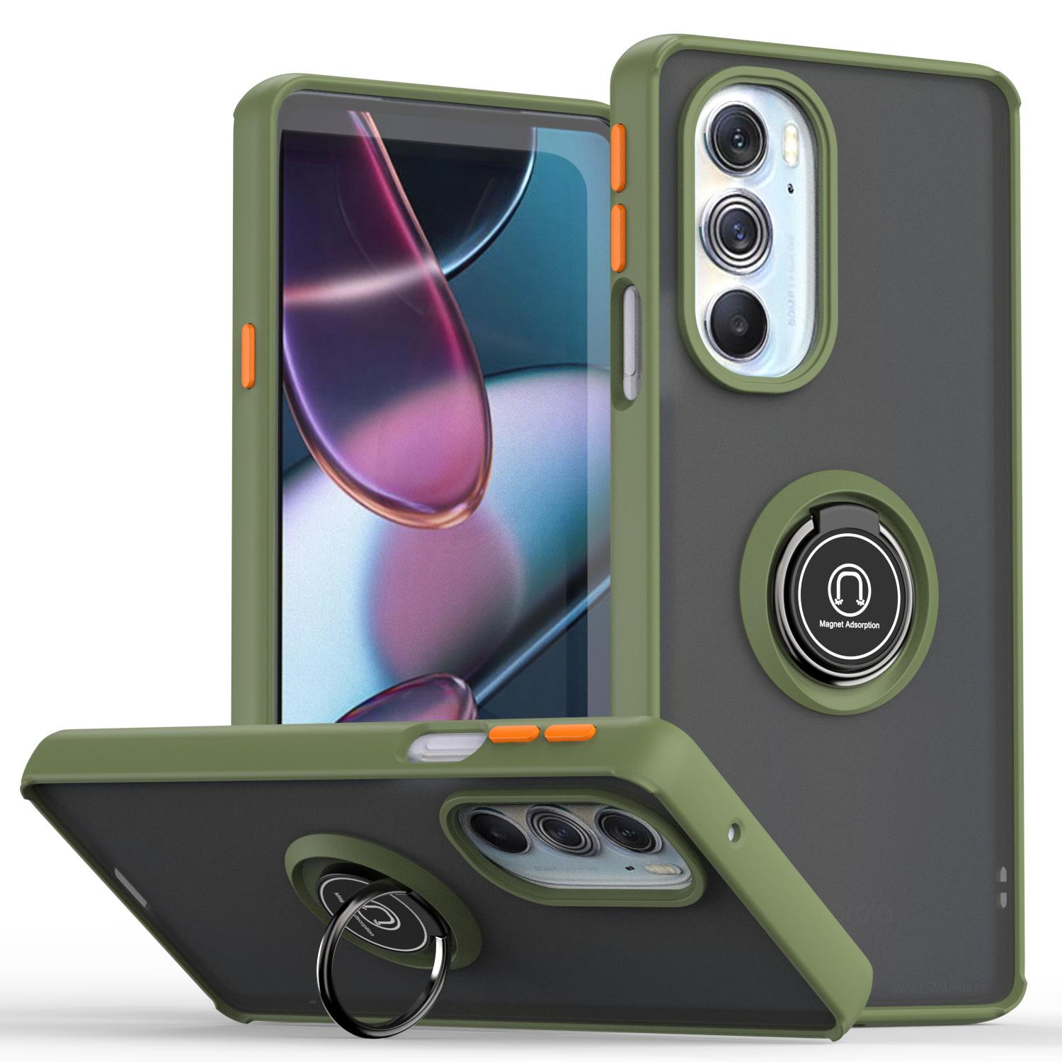 

For Motorola Moto EDGE X30 Magnetic Holder Ring Stand Hard PC Back Cover PC Simple Shockproof Armor Ring Funda for Moto EDGE X30 зелений