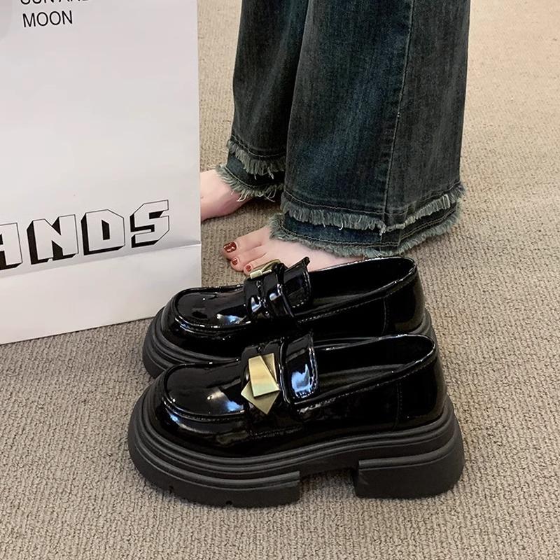 Platform British Style Small Leather Shoes Women's 2025 New Spring and Autumn One-pedal Black Single Shoes Mary Jane Shoes Loafers