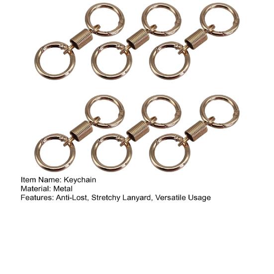 6Pcs Retro Spring Double Ring Keychain Zinc Alloy Anti-Lost Stretchy Key Organizer with Lobster Clasp Multi-functional Tool