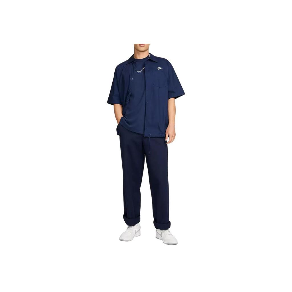Nike Short-Sleeve Oxford Button-Up Shirt With Letter Logo Print Men Tops Navy-Blue FN3902-410