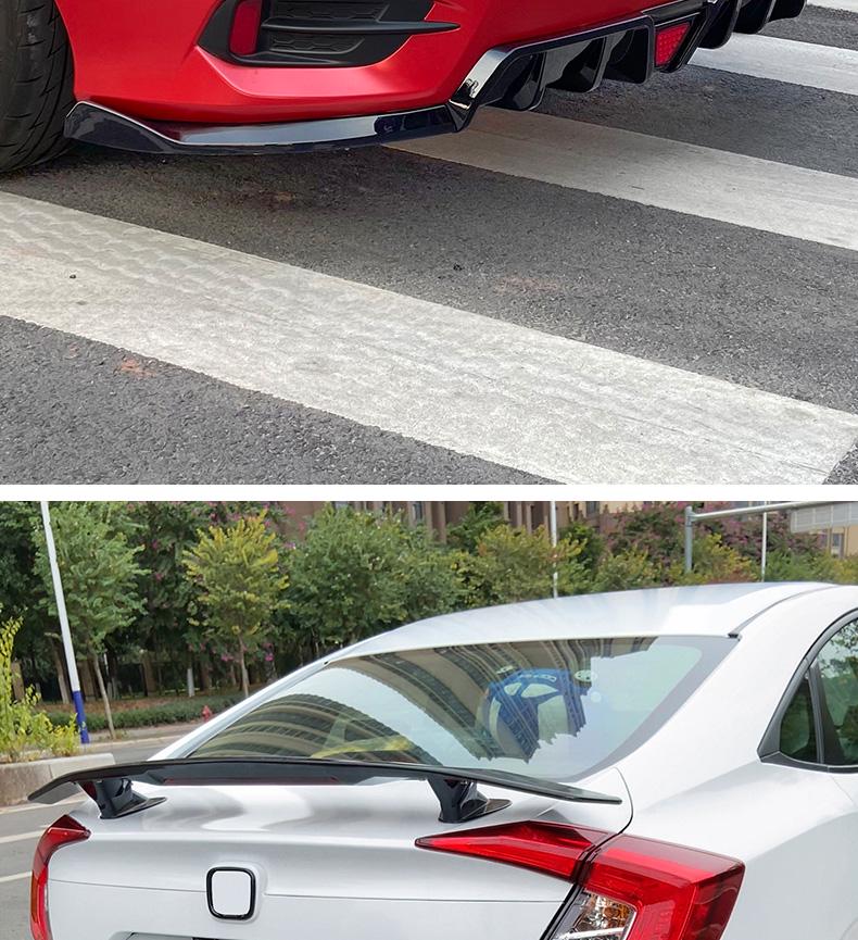 Compatible Rear Diffuser, Spoiler & Side Skirts for 10th Gen Civic – No-Cut Installation