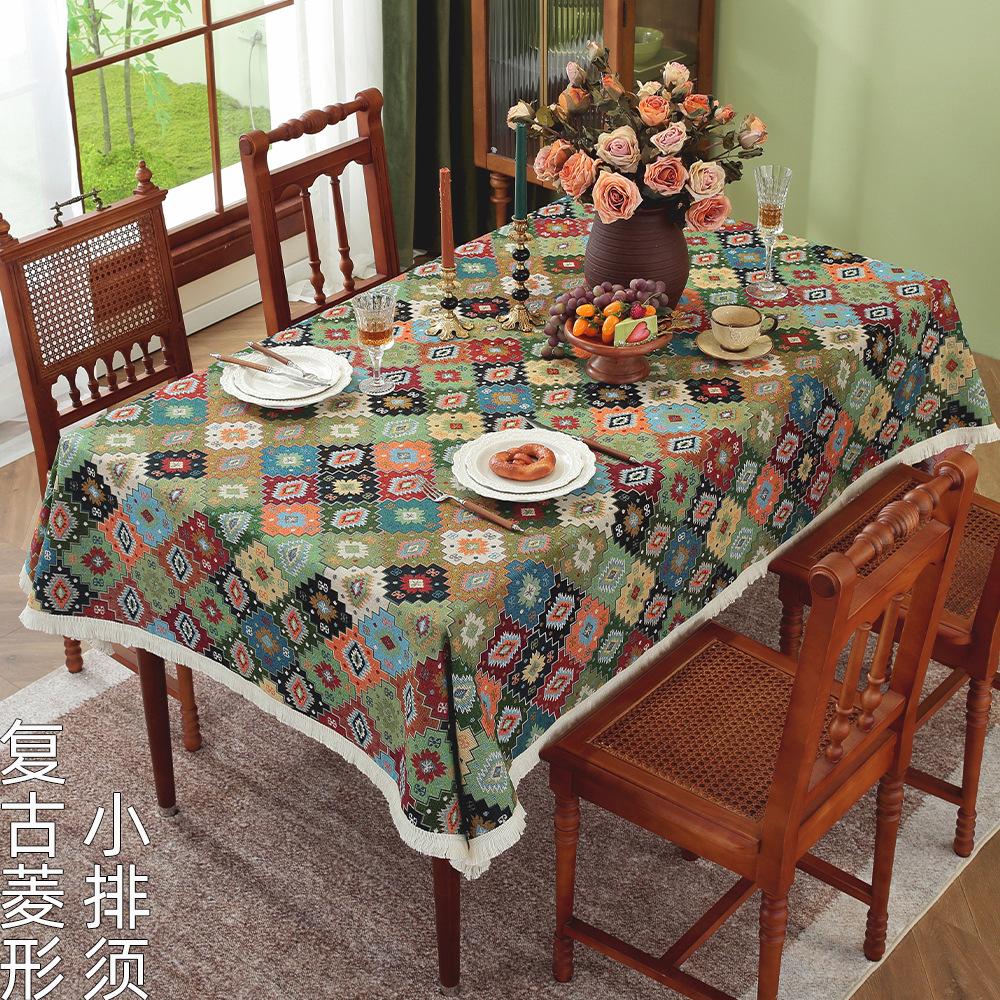 American Rural Retro Fabric Dining Table Cloth Pastoral Style Thickened Tablecloth Coffee Table Oil Painting Style Advanced Sense