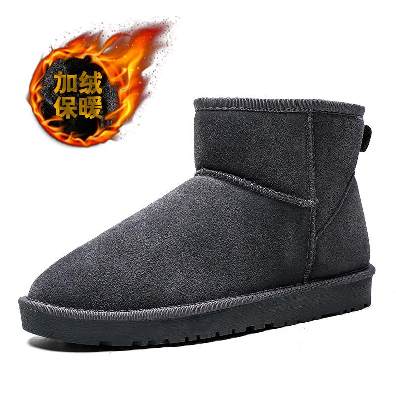 Winter New Shoes for Men Women Leather Boots Warm Plush Leather Casual Shoes Couples Thick-soled Short Snow Boots 35-46
