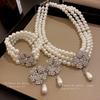 French light luxury flower diamond pearl multi-layer necklace niche creative collarbone chain temperament fashion high-end jewelry