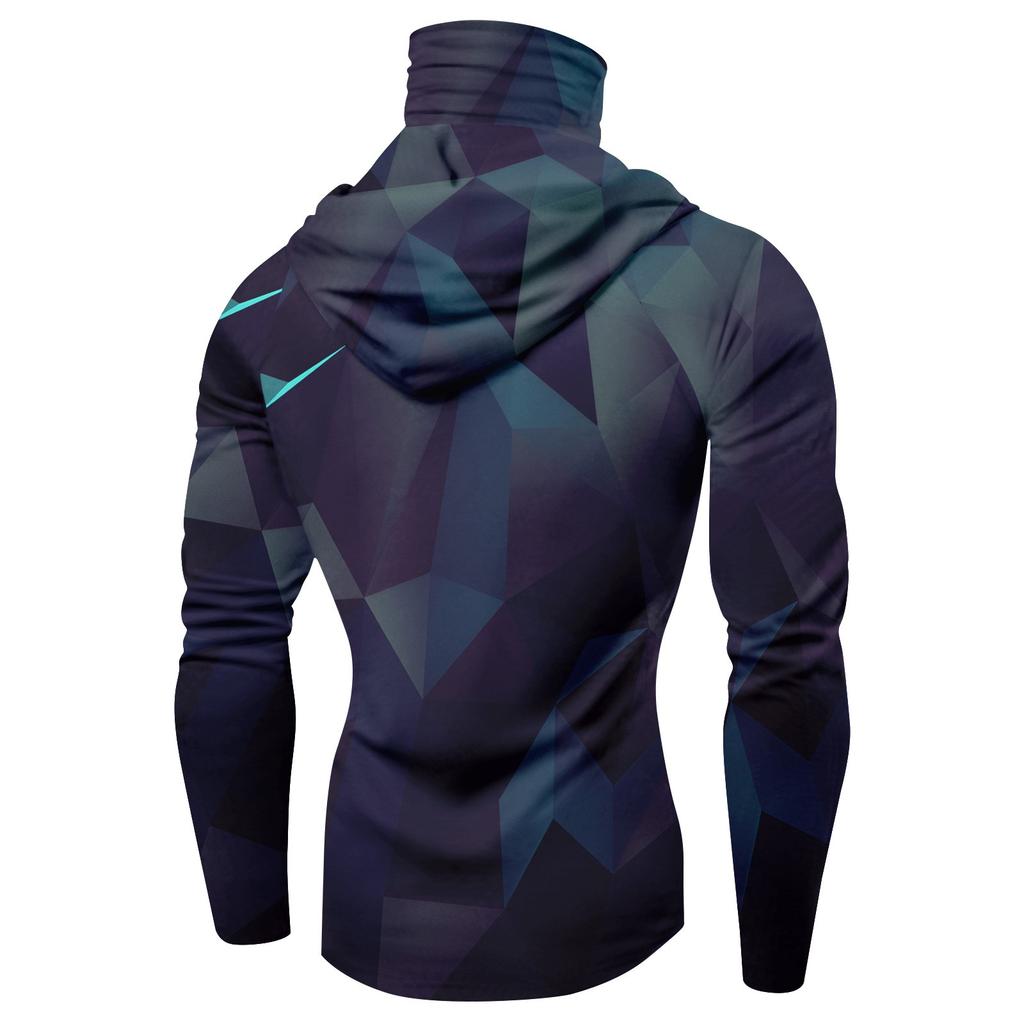 Men's Summer Gradient Color Geometry Quick-drying Long-sleeved T-shirt Sun Clothing Fishing Fitness Sports Hooded Long-sleeved Top