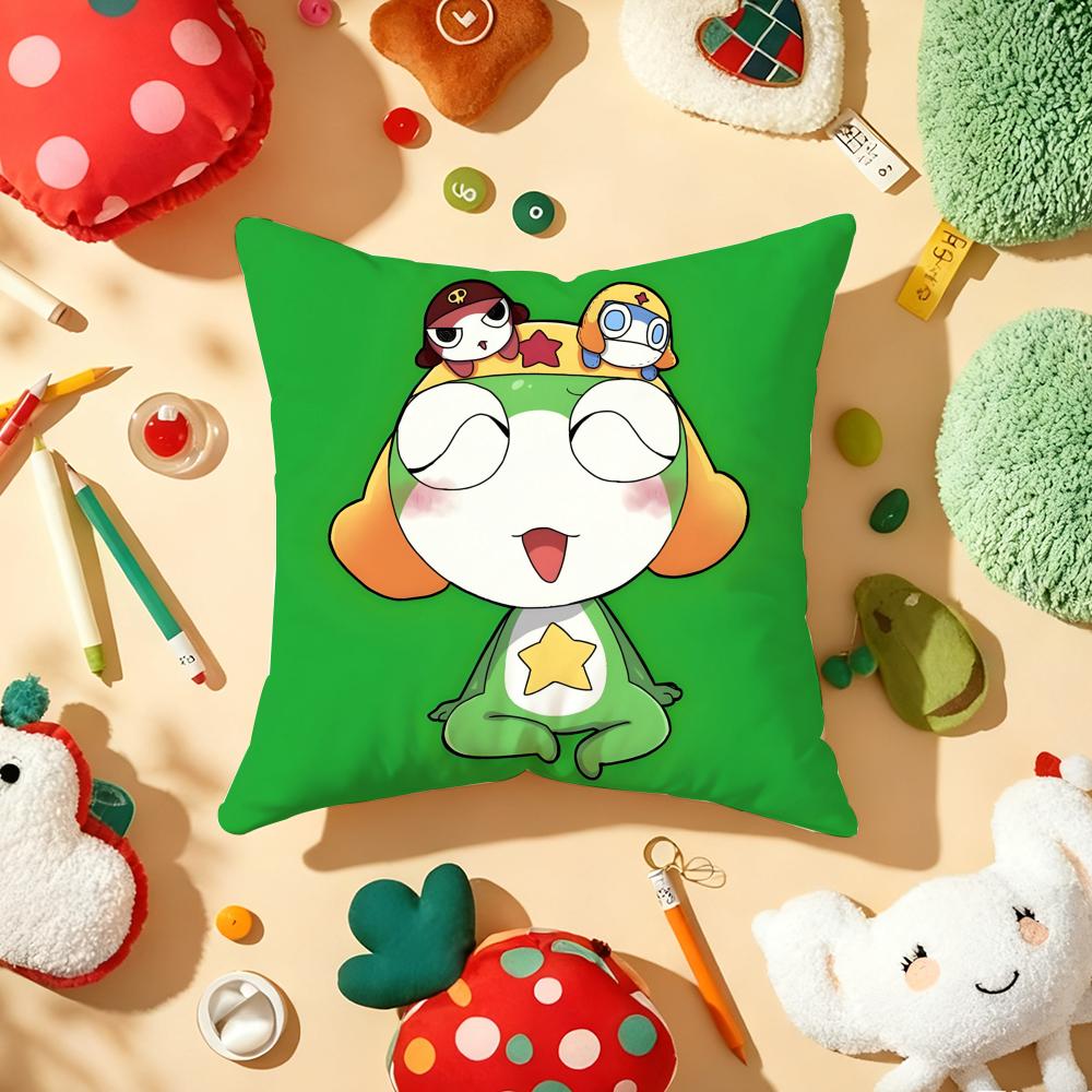 Funny Cartoon Keroro Gunsou Frog Cushion Cover Plush Fabric Soft Double-Sided Printed Sofa Warm Winter Home Gift Pillow Cover