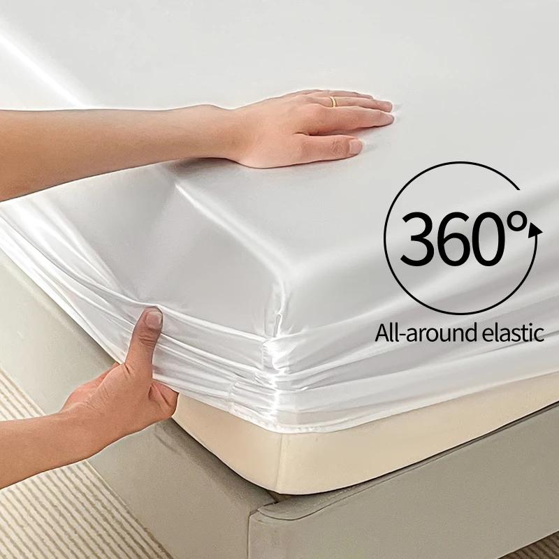 3PCS/1 Set Luxury Satin Fitted Sheet Set Satin Elastic  Silk Bed Cover Sheet Solid Mattress Cover 1 Bed Sheet with 2 Pillow Cover