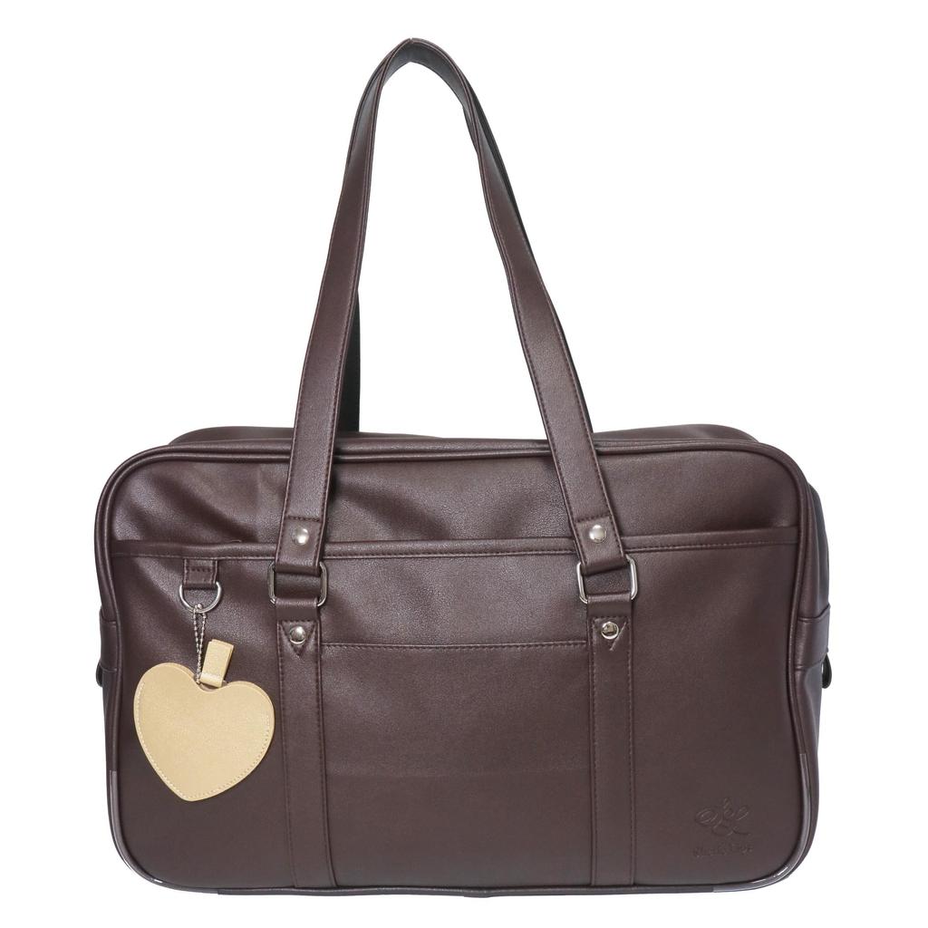 School Bag Heart Mirror Scuba BR Synthetic Leather High School Girls Boston Bag School Embossed [Sherie Lips] (Brown)