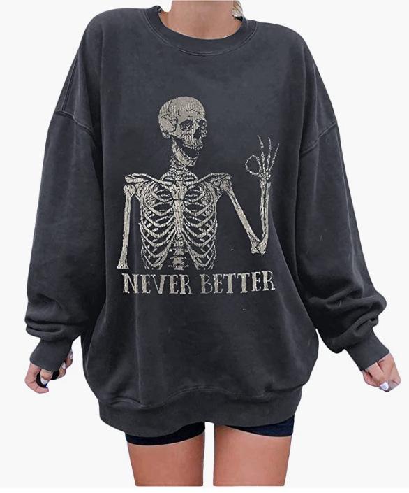 Halloween Printed Round Neck Long Sleeve Hoodie