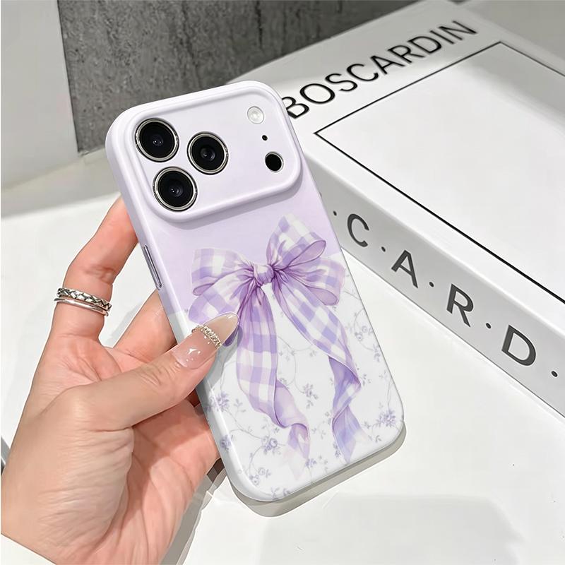 Delicate Lavender Gingham Bow Floral Toile Pattern Art Film Aesthetic Protective Shockproof Bumper Case Cover For iPhone 14 15 16 Pro Max Plus