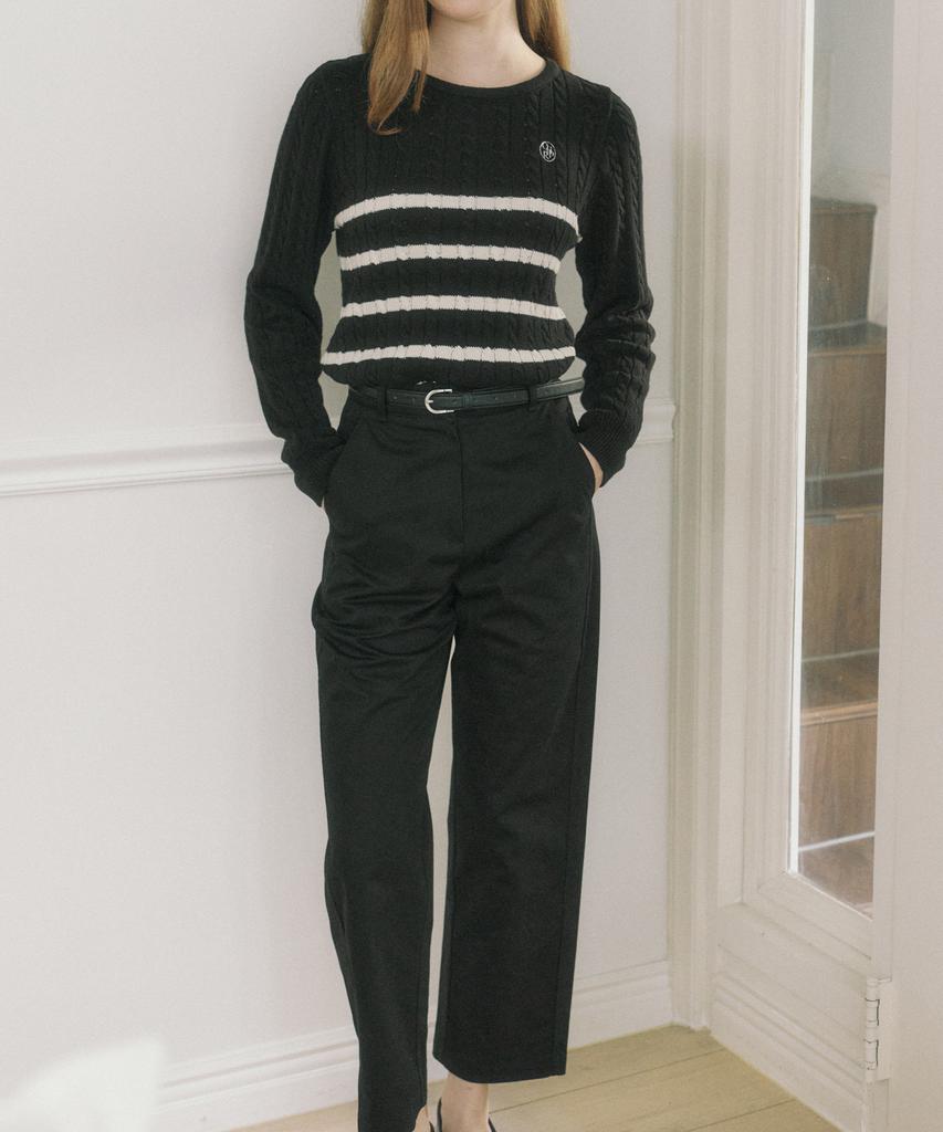 OURHOPE Belt Set Plain Cotton Pants - Black
