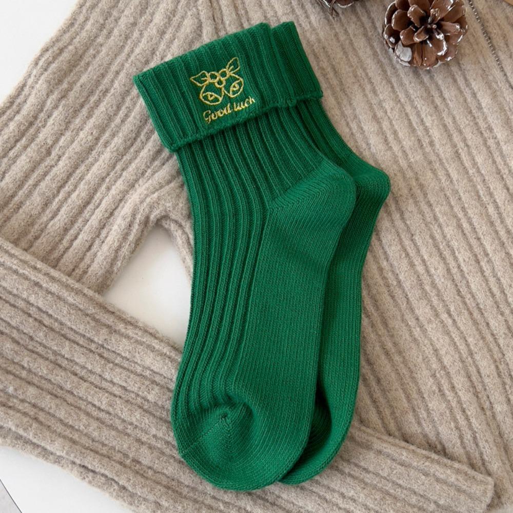 Cotton Christmas Embroidery Socks Christmas Tree Mid-Tube Socks Cute Cartoon Hosiery  Cosplay