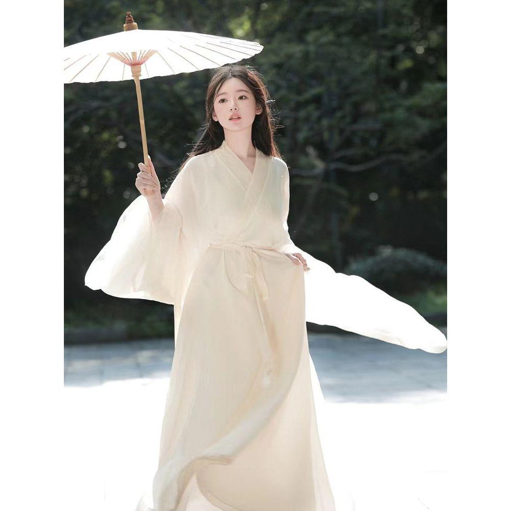 Cosplay God Girl chino Wei y Jin estilo dinastía blanco elegante traje de hada con mangas anchas