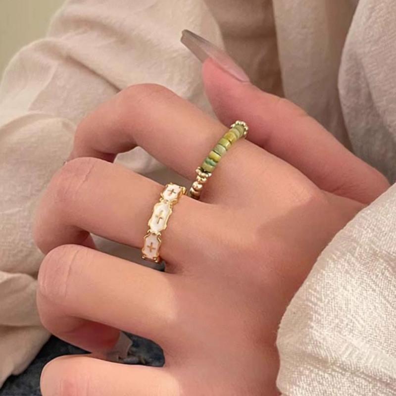 2024 Spring New Vintage Enamel Adjustable Ring For Women Geometric Style Fingerwear