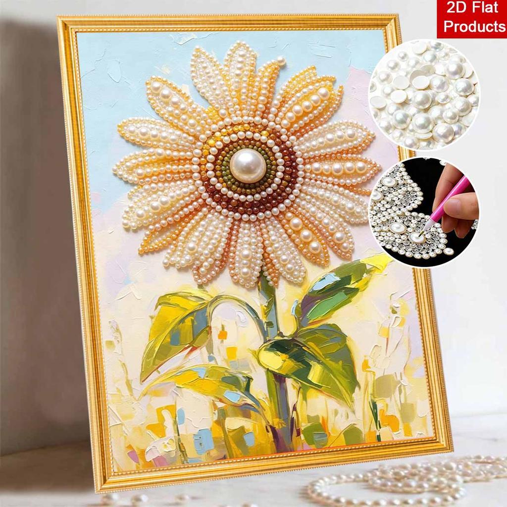 DIY Frameless Pearl Art Painting Kit Elegant Daisy Flower 3D Bead Canvas Handmade Craft for Adults Wall Decoration Gift