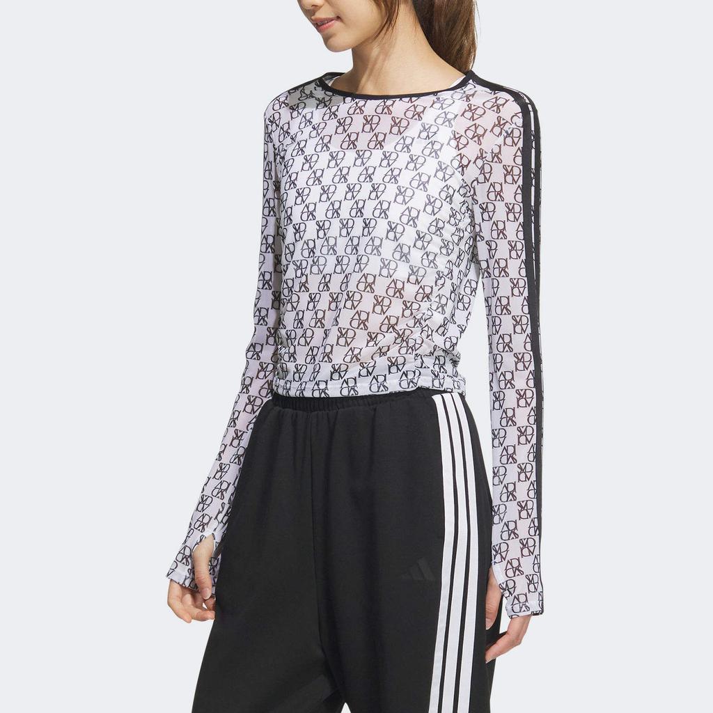 Adidas Dance AOP Top Slim Fit Long Sleeve T-Shirt Women tops White Black JY7664