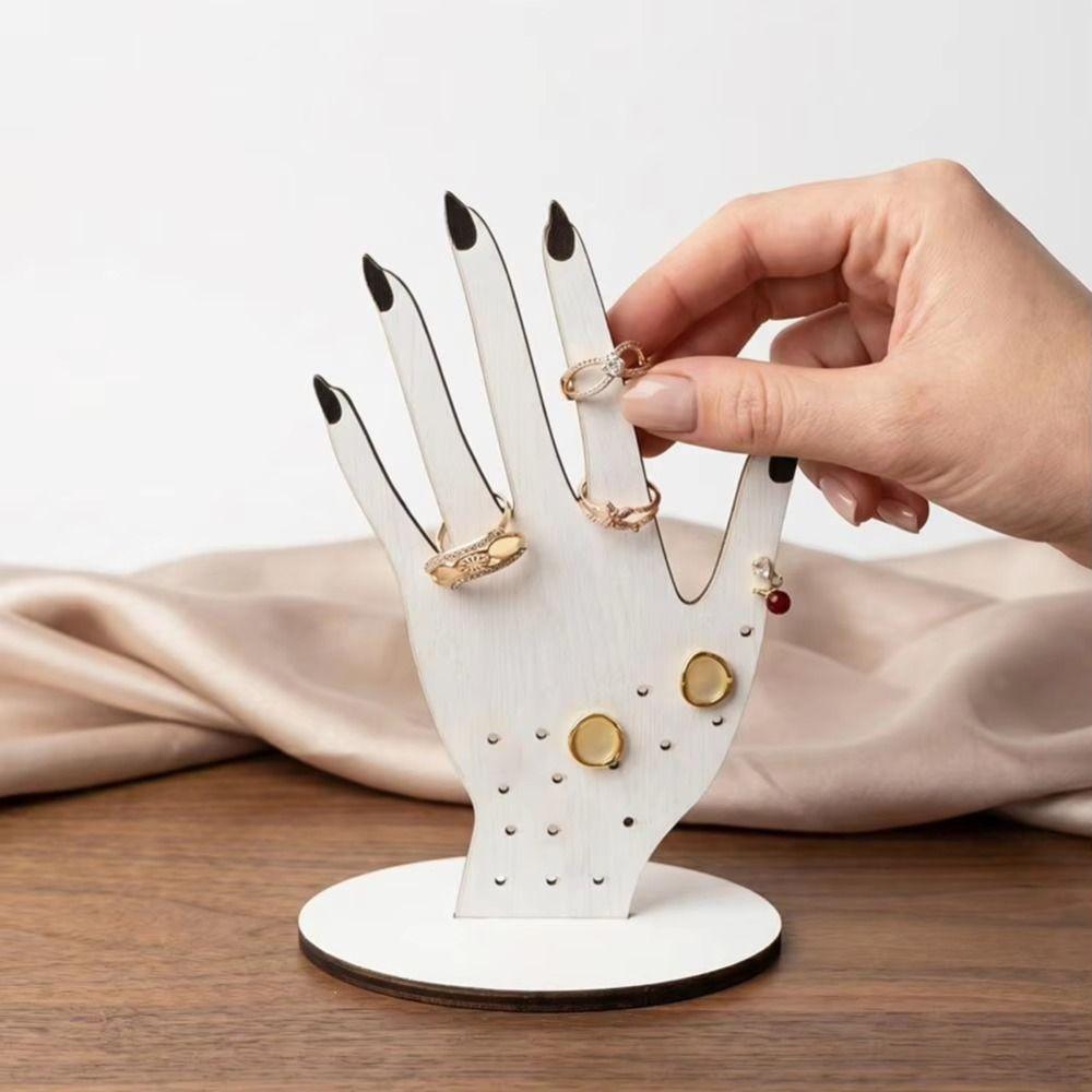 Kompakte Handförmige Ring-Ausstellungshalterung 2D Holz Schmuck-Organizer Ringhalter Weihnachtsgeschenk
