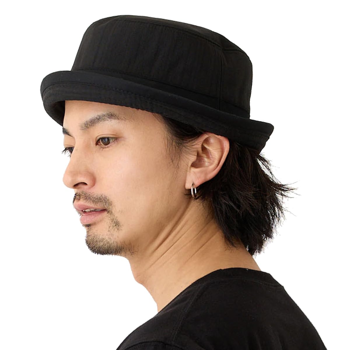 

Refreshing pork pie light mixed marbled short bucket outdoor [Happy Hat] hat, color, fabric, 57cm, black, hat-1481-04-57, casual, men s, brim, 2-way,