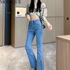 MODIQUE Autumn Plus Size New Women Basics Elastic Bell-Bottoms Full Length Flare Pants Lady High Waisted Casual Long Denim Jeans