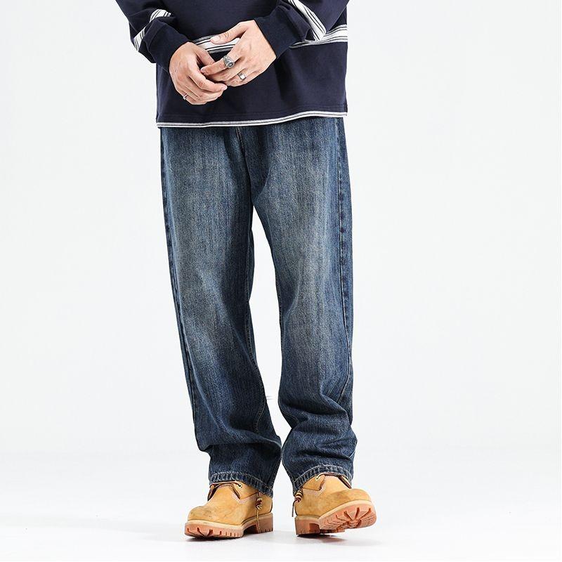 

Men s Jeans Spring-Autumn Loose Straight Minimalist Stylish Wide 34 синій