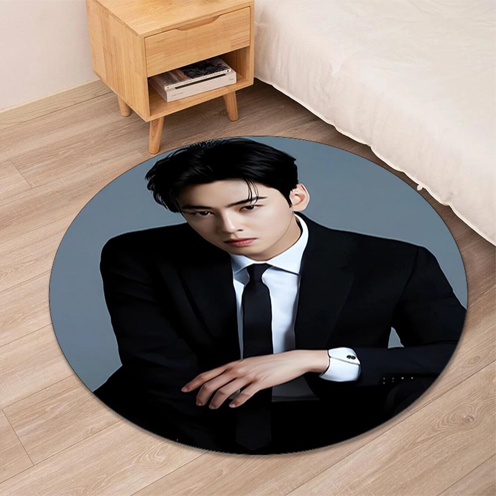 Cha Eun Woo Printed Round Rug Carpet Chair Rug Area Rug Entryway Doormats,for Office Chair Living Room Bedroom Kitchen Room.