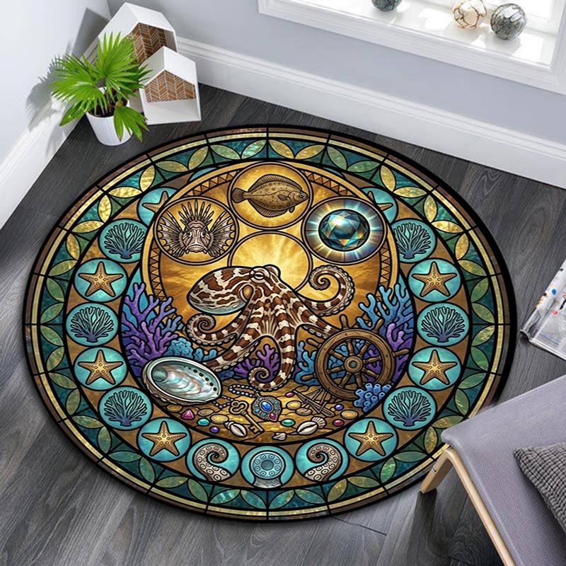 Oceanic Glass Round Area Rug Under Office Chairs Bedroom Living Room Home Decor