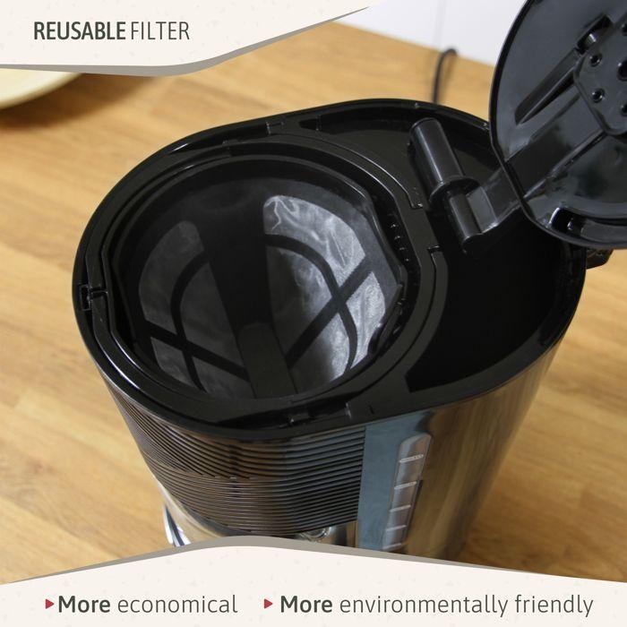 Elegance Cafetière Filtre 10 Tasses Machine à Café, Filtre Réutilisable 1,25L Briebe CM1171BLK 1000W Noir