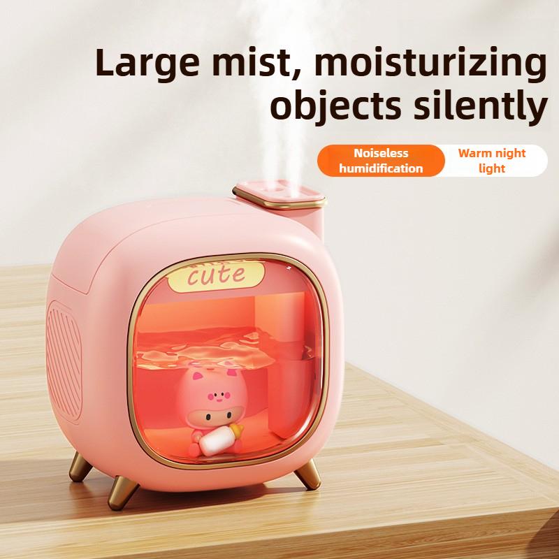 Umidificator de aer ultrasonic cu păpuși de desene animate, capacitate mare 500 ml, difuzor de aromaterapie cu uleiuri esențiale, lumini de noapte colorate cu respirație, USB