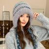 Big Burr Ethnic Style Plush Color Striped Knitted Hat Children's Winter Ear Protection Warm Wool Pullover Hat Versatile