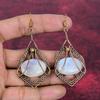 Rainbow Moonstone Earrings Copper Wire Wrapped Gemstone Jewelry Unique Earring