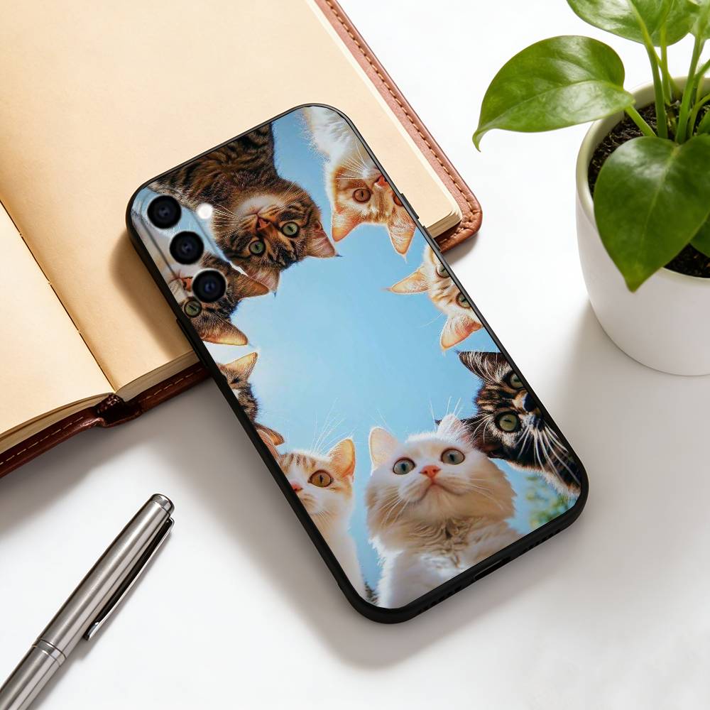 Cat Phone Case Black Silicone Soft For Samsung Galaxy A73,A72,A71,A70,A53,A52,A51