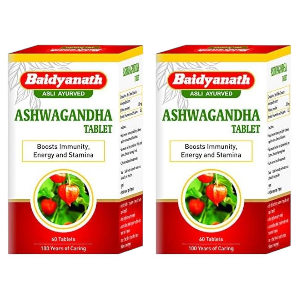 

Baidyanath Ashwagandha Tablets 60 Count Pack of 2 Herbal Supplement for Immunity Stress Relief and Mind Rejuvenation