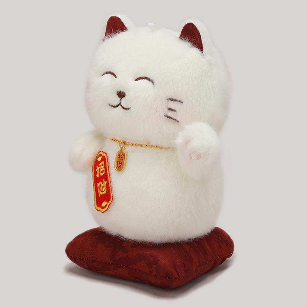 Fluffy Lucky Cat Plush Toy With Necklace Lucky Cat Stuffed Doll Plush Lucky Cat Ornament  Christmas