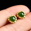 Vintage Gold Plated Jasper Stud Earrings Women White Jade Gold Agate Inlaid Elegant Dainty Jewelry Gift
