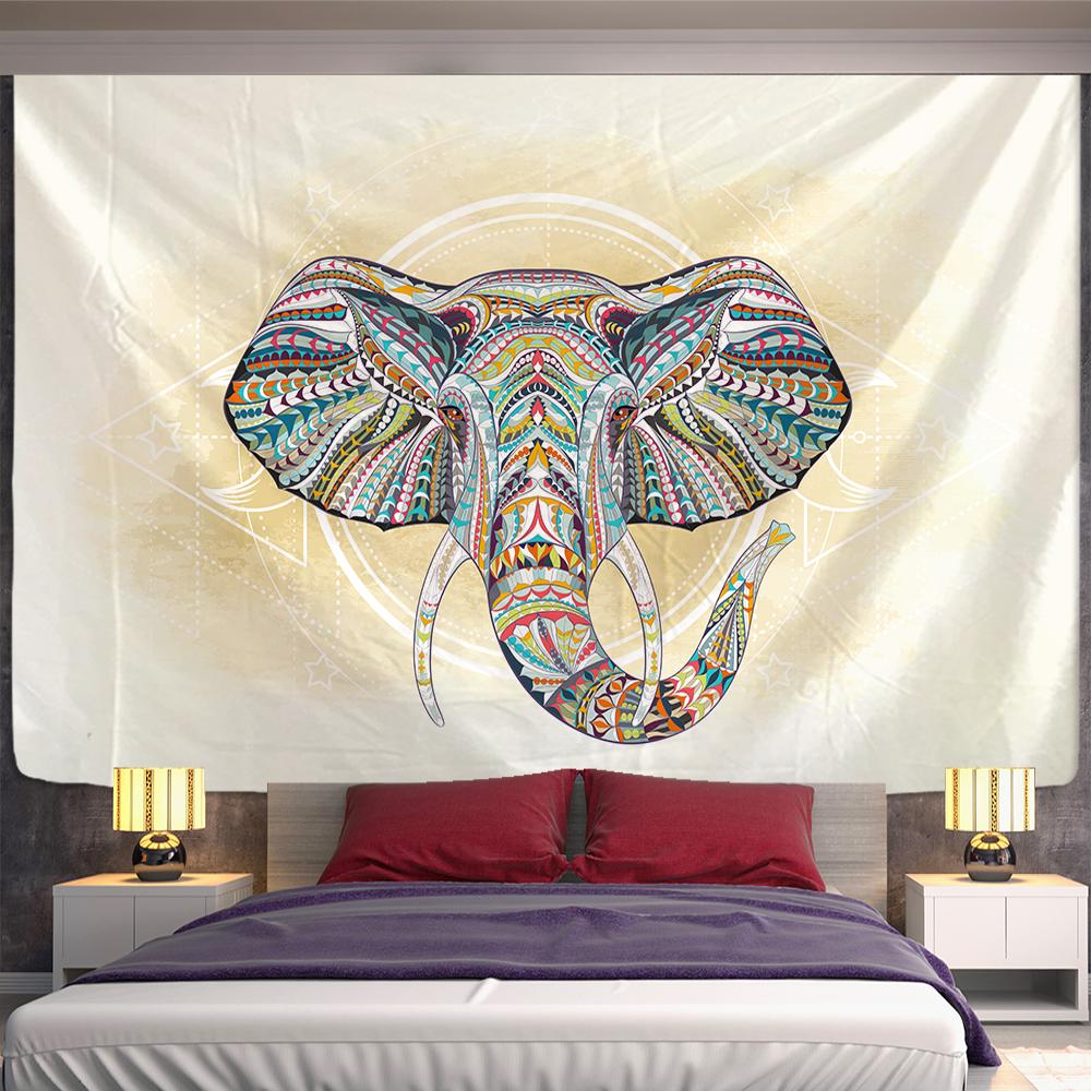 VIKAMA Bohemian Tapestry Elephant Flowering Totem Bedroom Living Room Balcony Decoration Exotic Wind Room Decoration