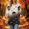 Women's Halloween Print Casual Neck Loose Fit 3/4 Sleeve Top