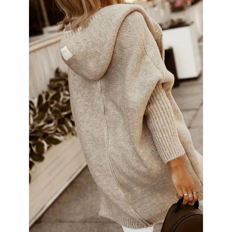 Solider offener Kapuzen-Cardigan, lässiger Fledermausärmel-Pullovermantel, Damenbekleidung