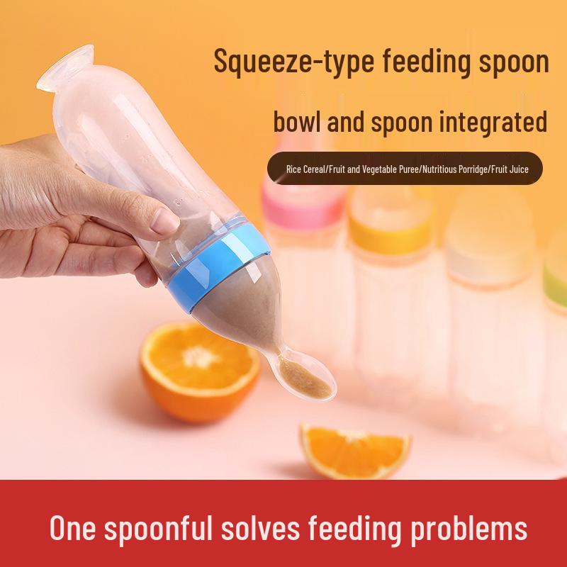 

LVSU Baby Silicone Rice Cereal Feeding Bottle with Squeeze Spoon Pink [Round Base]