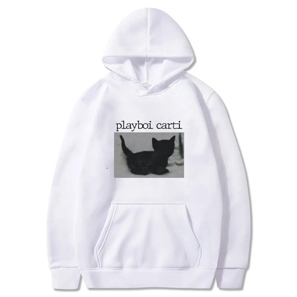 Playboi Carti Men's oversized hoodie with beautiful cat prints Casual streetwear high-quality Harajuku hoodie