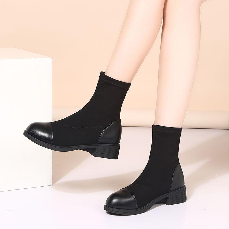 Autumn and winter new velvet warm elastic short boots women's retro non-slip fashion versatile Martin boots