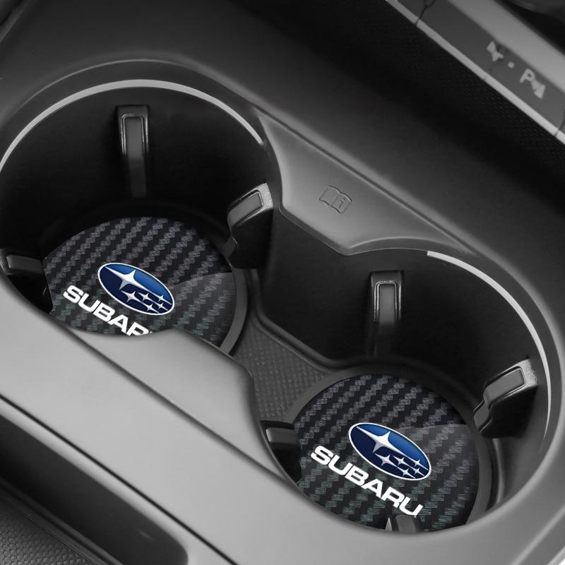 Carbon fiber 2Pcs Car Coaster Anti-slip Water Cup Drink Mat For Subaru STI Impreza Legacy WRX BRZ Forester XV Outback Crosstrek Y12