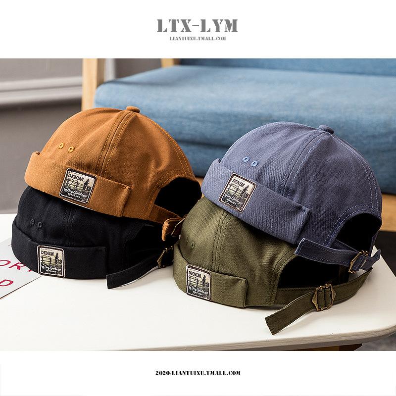 Retro Letter Label Brimless Caps Unisex Solid Color Beanie Men Women Summer Street Adjustable Docker Hats Melon Cap Hip Hop Cap