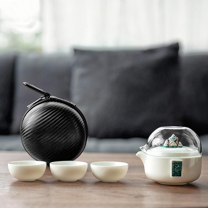 Ceramic Quick Tea Cup Portable Kung Fu Tea Set Glass Anti-scald One Pot Three Cups