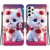 Handmade PU Leather Flip Case for Samsung Galaxy A73 5G (A736B/A736B/DS)- Anti-Slip Shockproof Cover with Wrist Strap & Heart/Rose Cat Designs