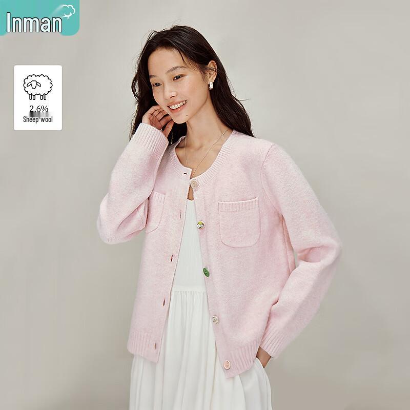 

INMAN Women s Little Fragrance Style Light Pink Knit Cardigan M