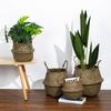 Retro Wicker Woven Seagrass Belly Baskets Planter Pot Foldable Straw Laundry Toys Sundries Organizer Baskets Home Boho Decor