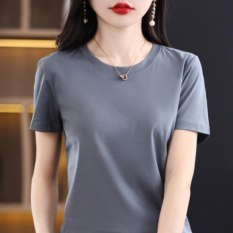 YYFS Damenmode, lässig, Sommer, Frühling, einfarbig, bedruckt, kurzärmelig, O-Ausschnitt, Blusen und Hemden