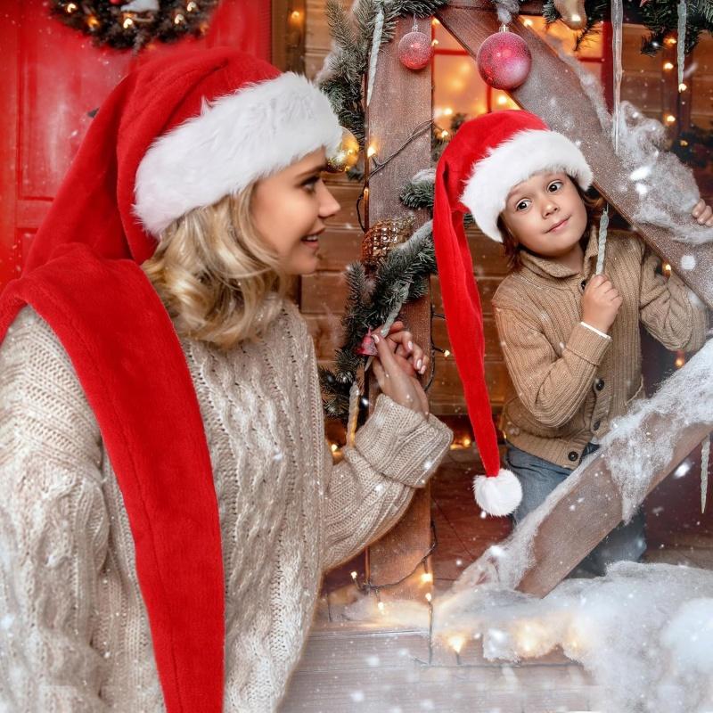 Long Red Christmas Hats for Adults Kids Velvet Santa Claus Xmas Hats Cap Merry Christmas New Year Festival Party Decoration
